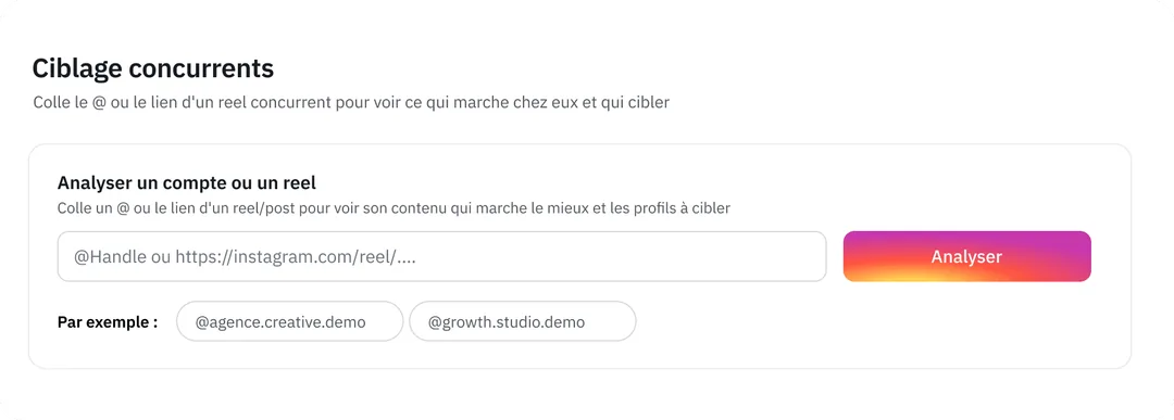 Module officiel de ciblage Insyder à partir d’un compte ou d’un reel Instagram